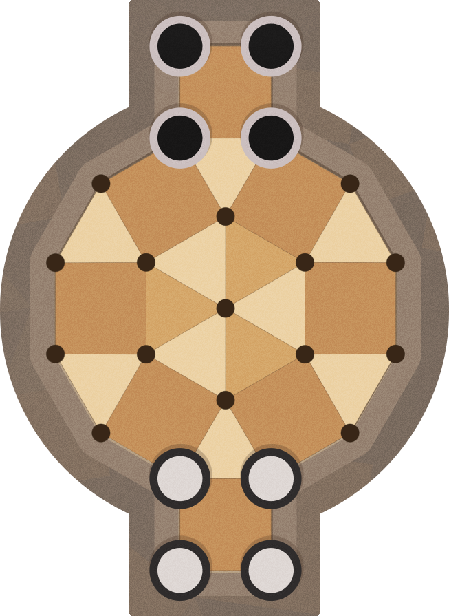 El tablero de Tarati — 23 vértices en zonas concéntricas con piezas en juego
